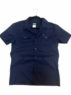 Diesel Made in Italy Navy Short Sleeve Button Up Shirt Size Large Y2K